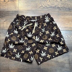 Mason Article by shoe palace brown swim trunks  size small weed/LV brown theme